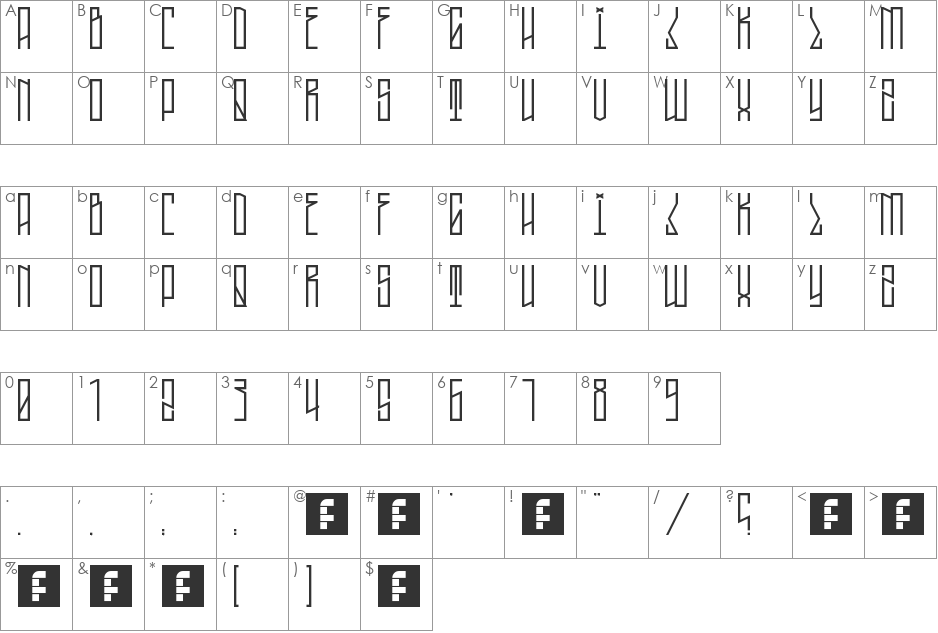 Tall Boy West font character map preview