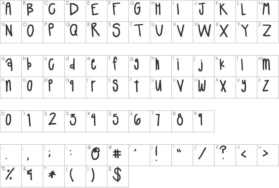 tall letters font character map preview
