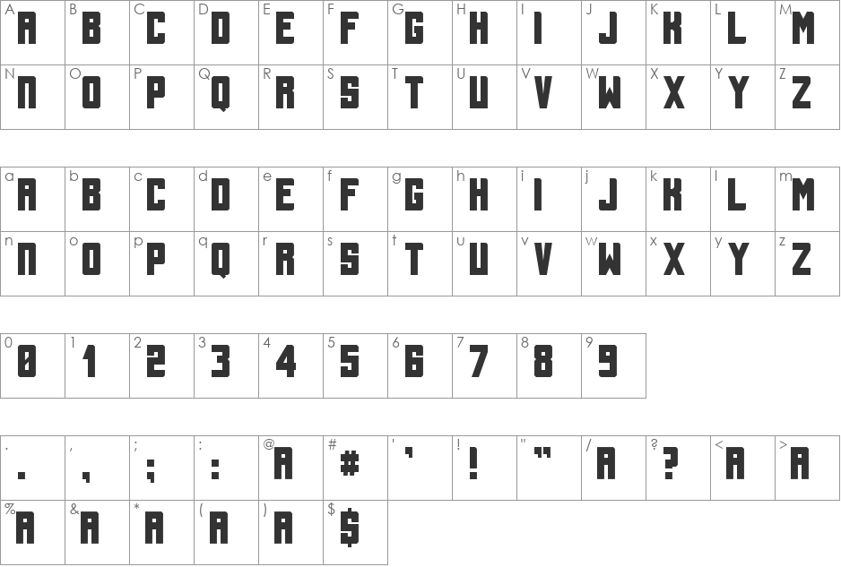 Tallbolder font character map preview