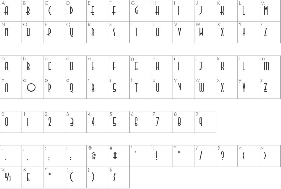 TallDeco font character map preview