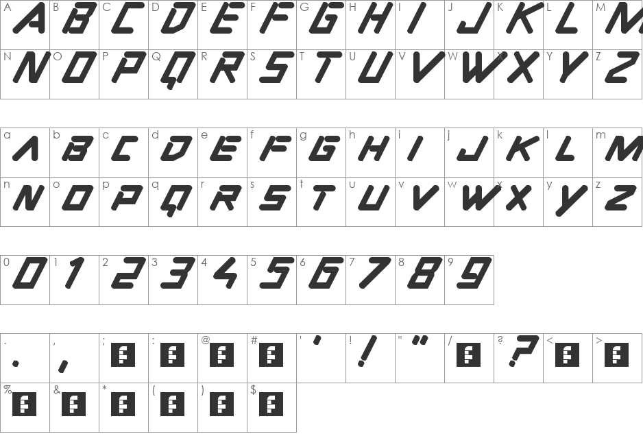 Taller font character map preview