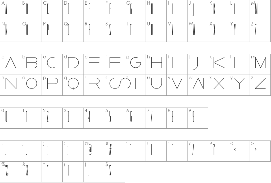 taller evolution font character map preview