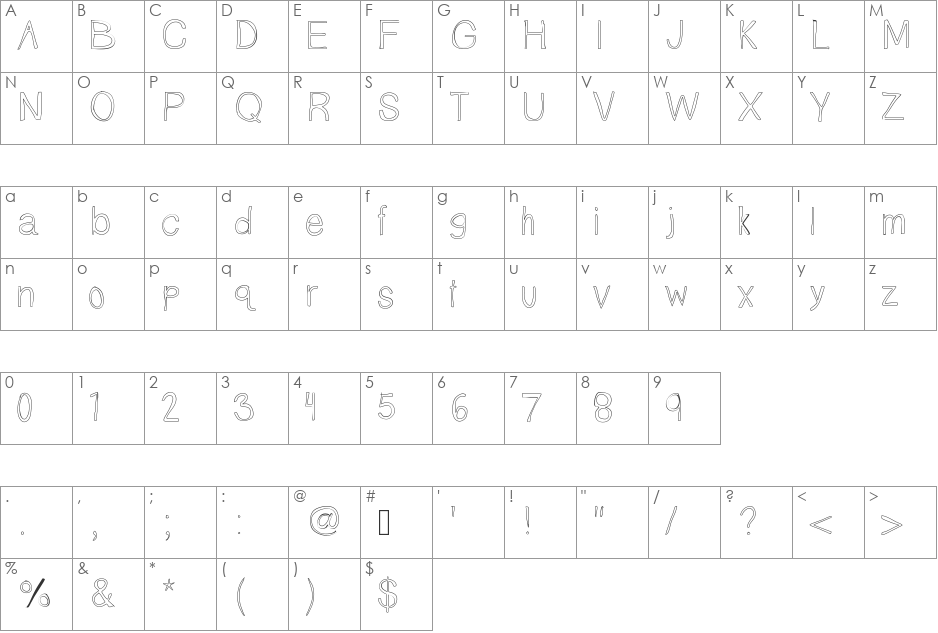 TallNBubbly font character map preview