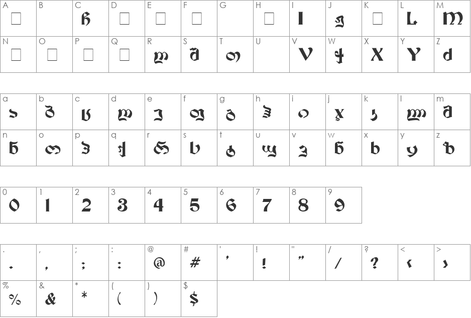 Beka font character map preview