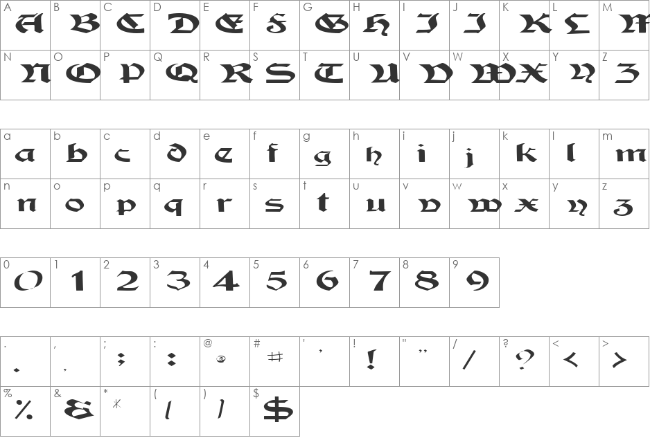 TampicoSSK font character map preview