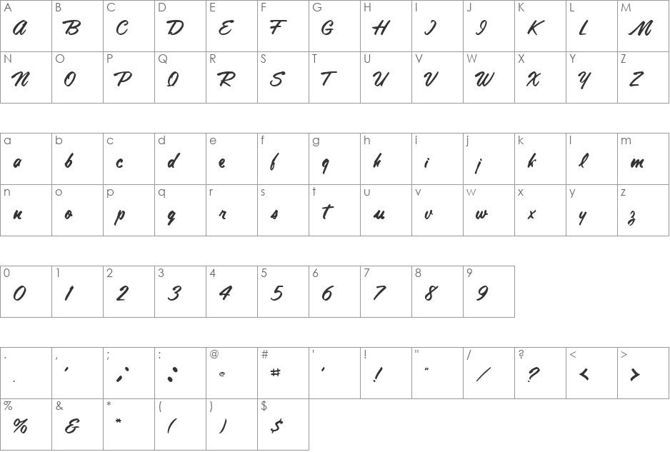 Tamte Semi-Script font character map preview