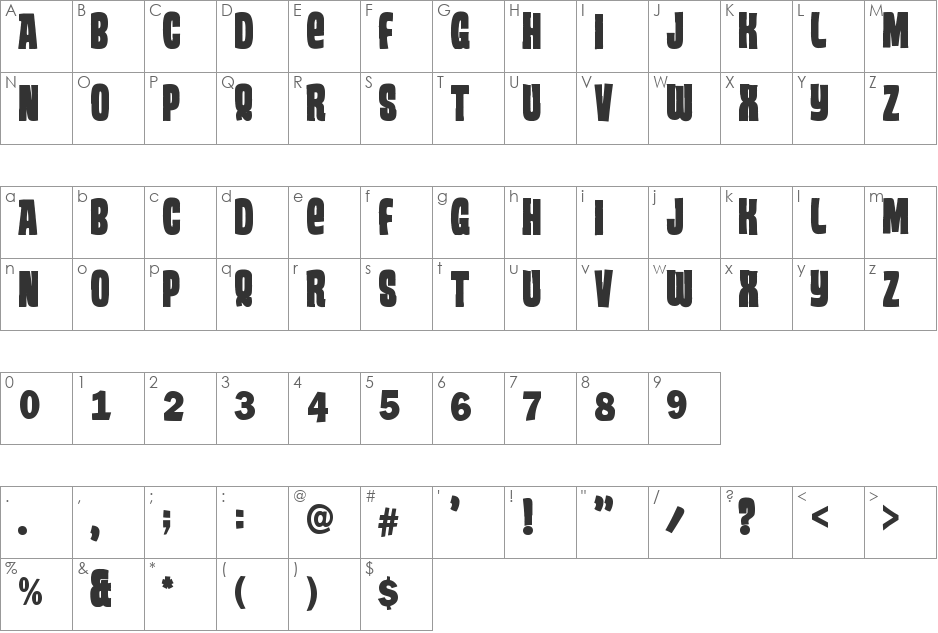 Tan Patty font character map preview