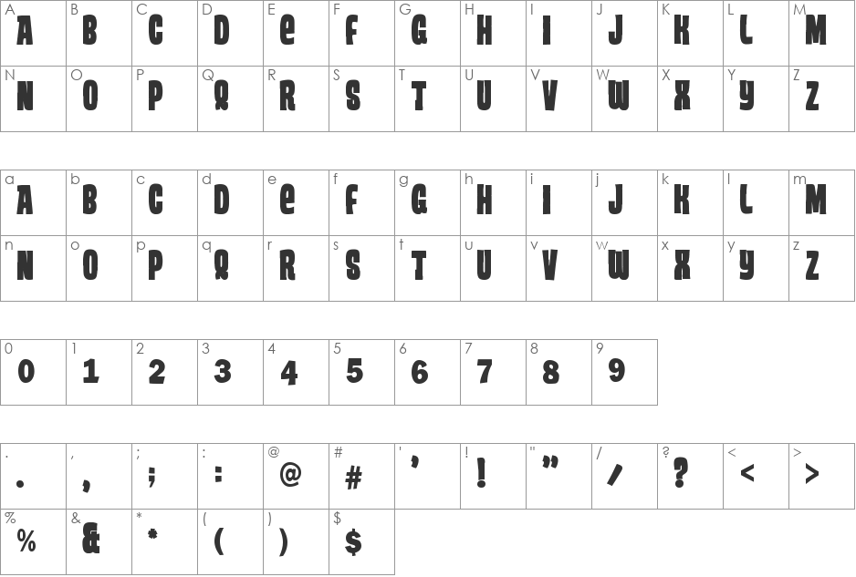 Tan Patty font character map preview