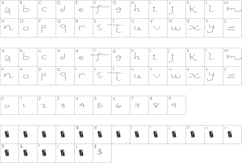 TangentPrint font character map preview