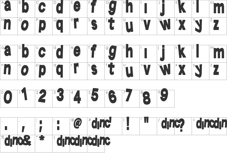 TangledUp font character map preview