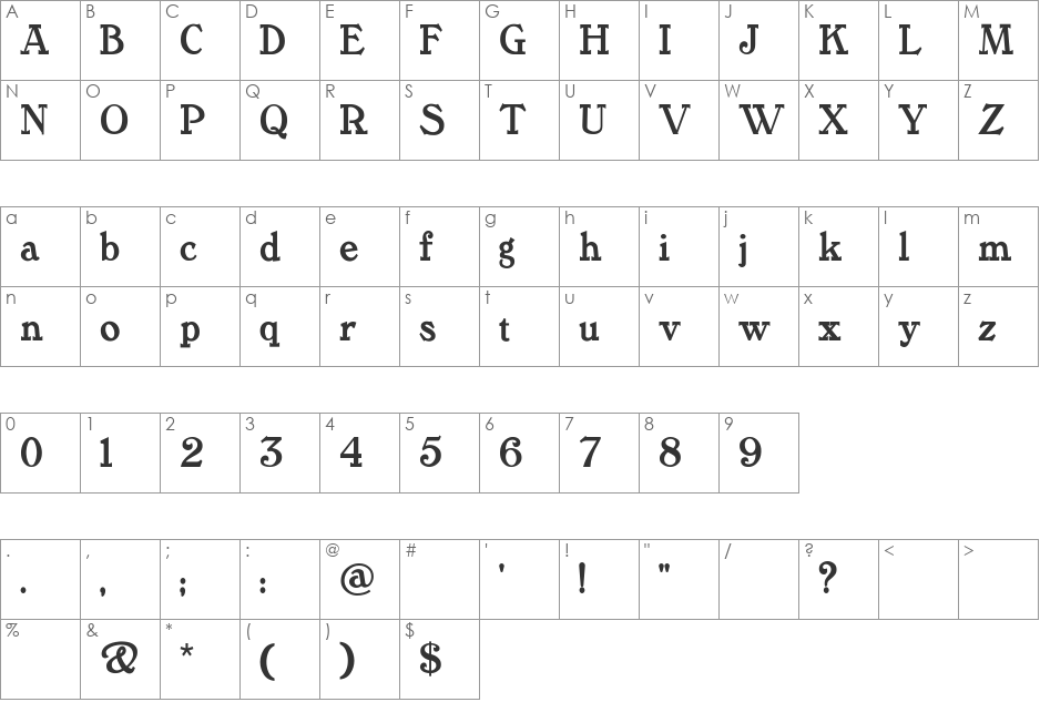 Tanglewood Tales NF font character map preview