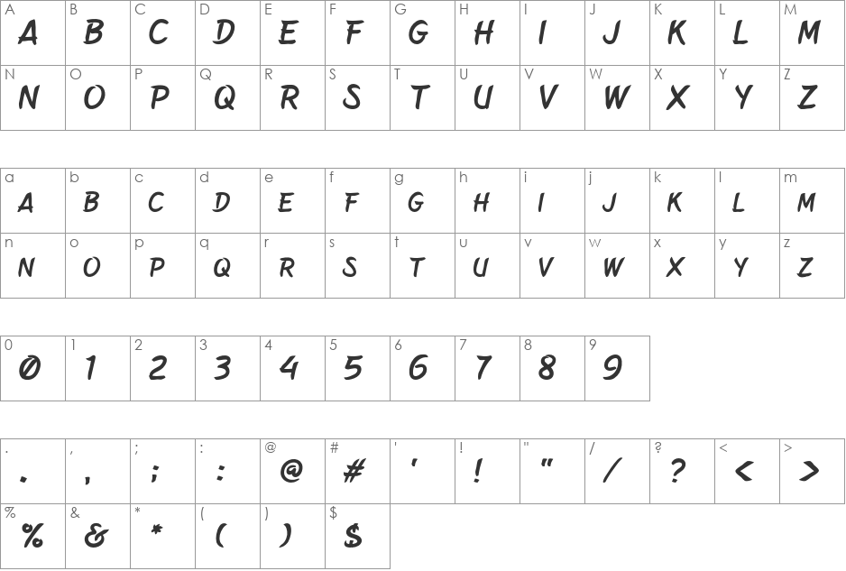 Belepotan font character map preview