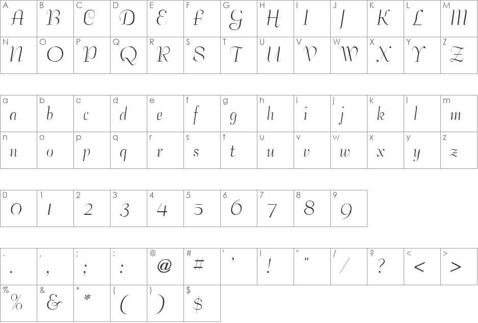 Tango font character map preview