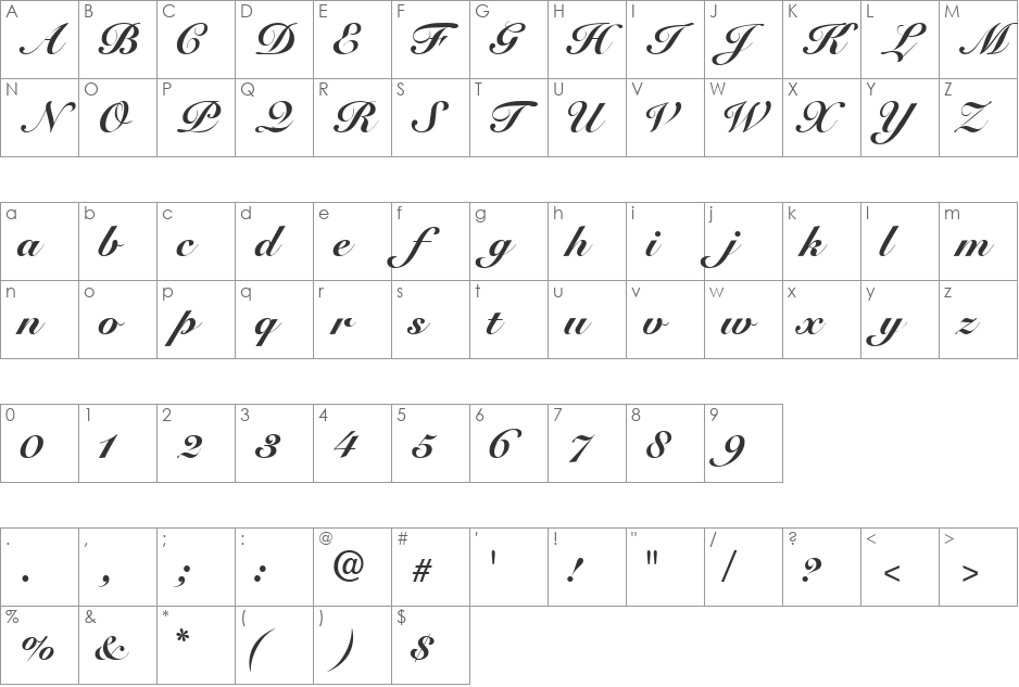 TangoScriptBlackSSi font character map preview