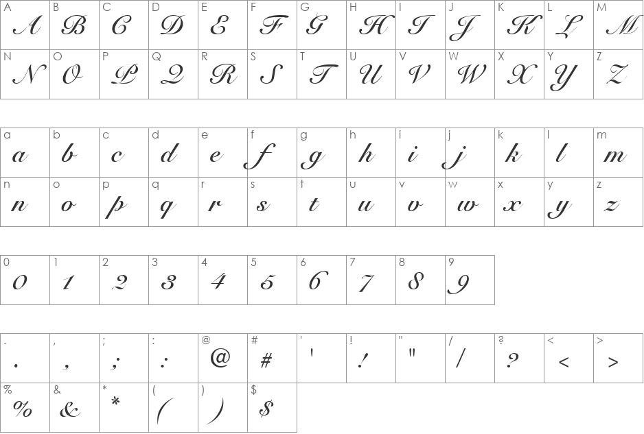 TangoScriptSSi font character map preview