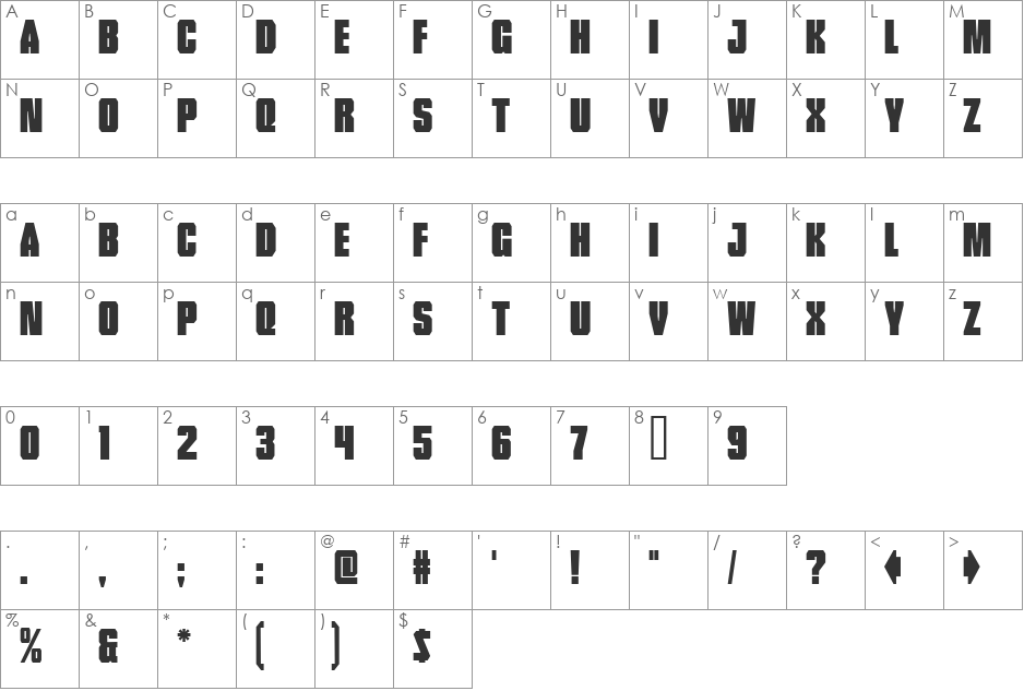 Tank font character map preview