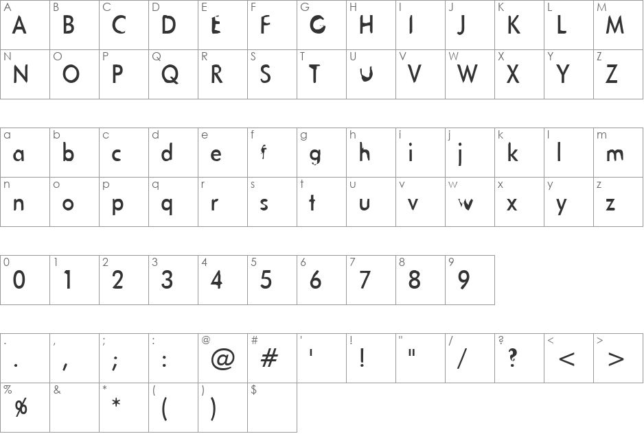 Tanklason font character map preview