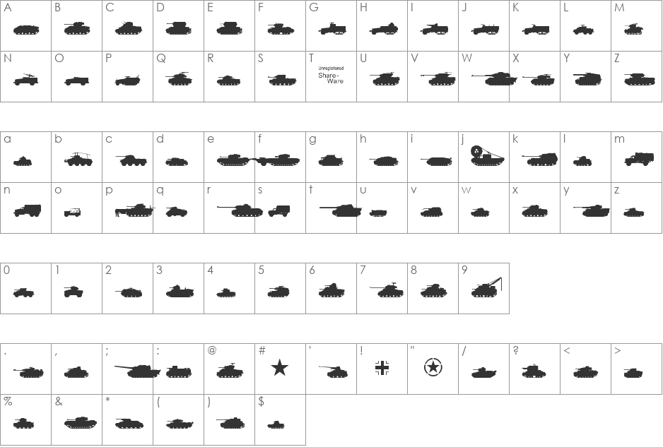 Tanks-WW2 font character map preview