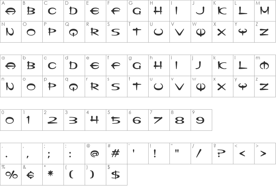 Tannarin BT font character map preview