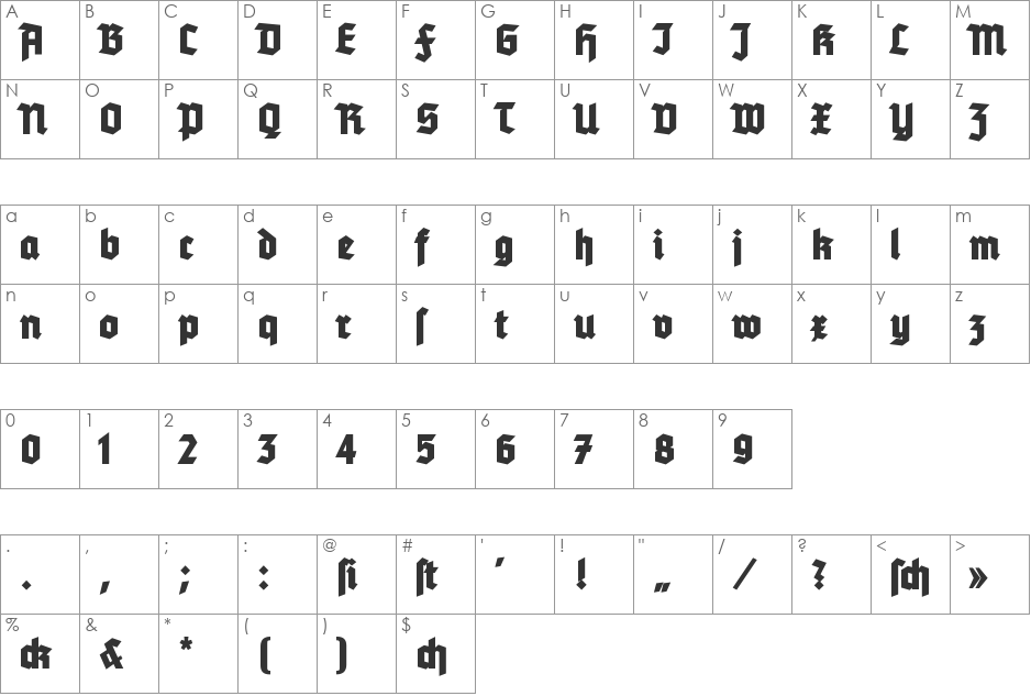 Tannenberg font character map preview