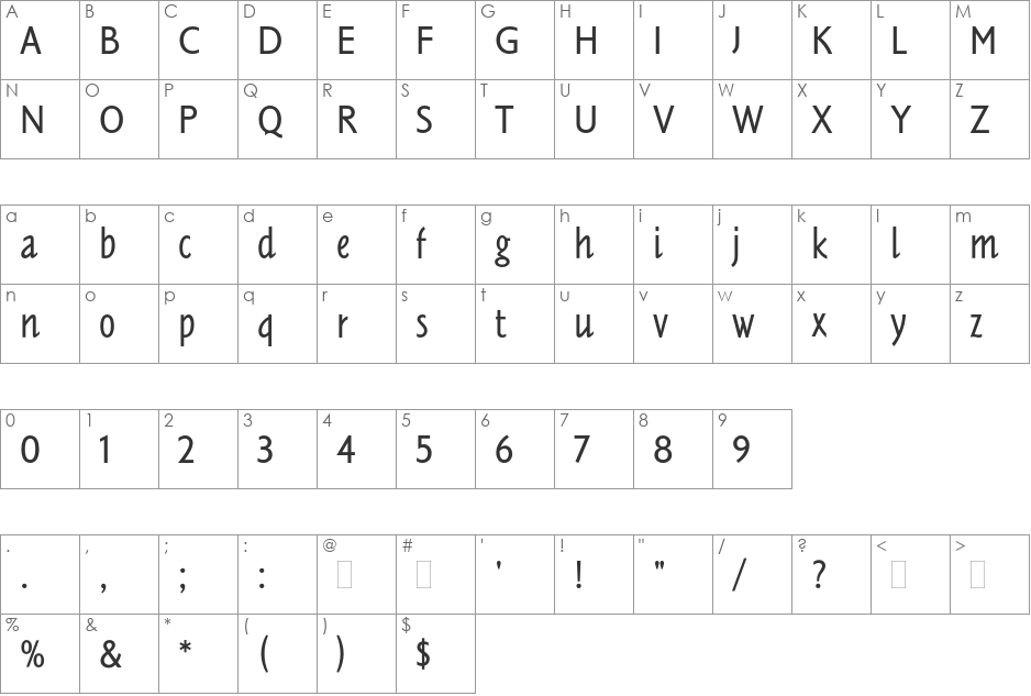 Tannhauser font character map preview