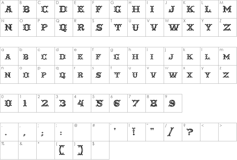 Taqueria Black Decor font character map preview