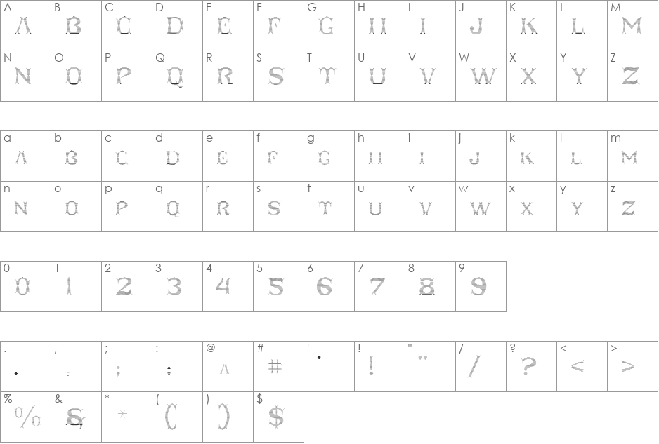 Taqueria Black Fill Lines font character map preview