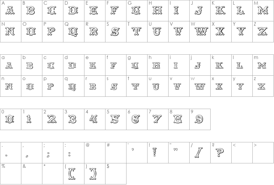 Taqueria Open Decor font character map preview