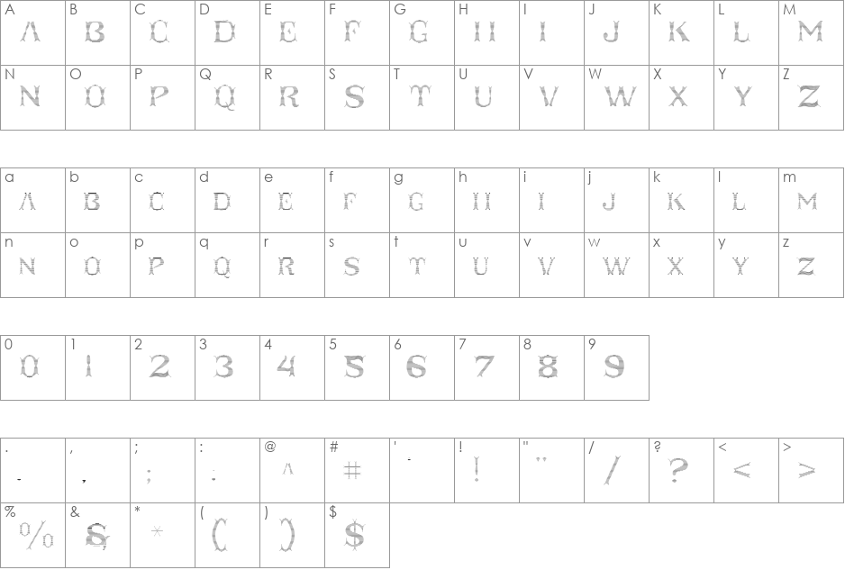 Taqueria Open Fill Lines font character map preview