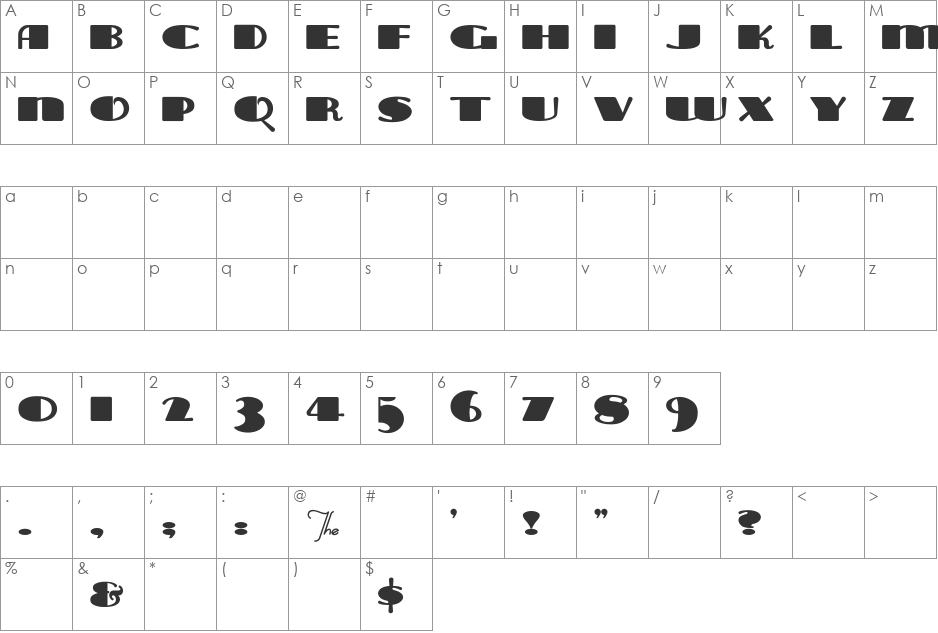 Tara Bulbous NF font character map preview
