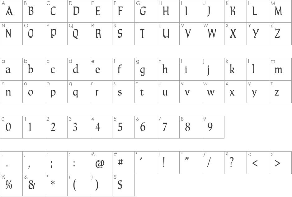 TaraType font character map preview