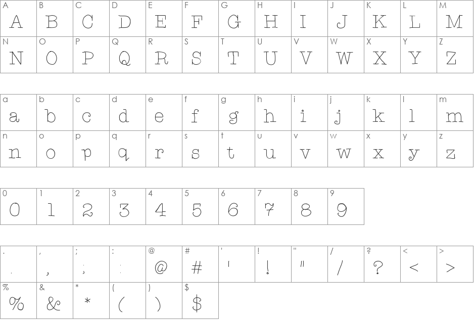 TARJustAMonday font character map preview