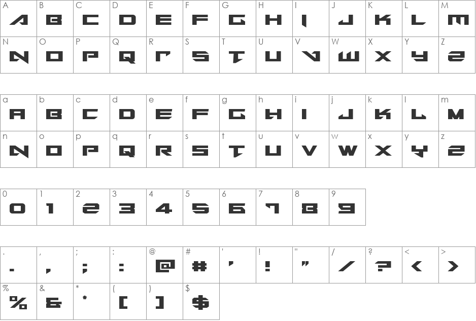 Tarrget Platinum Italic font character map preview