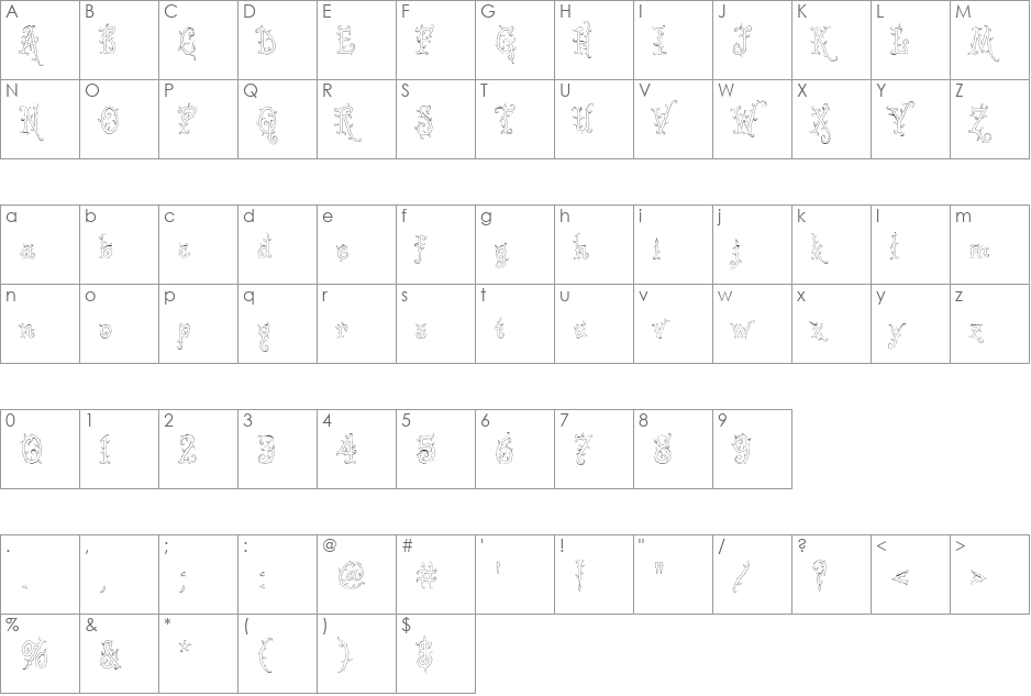 Tarzana font character map preview