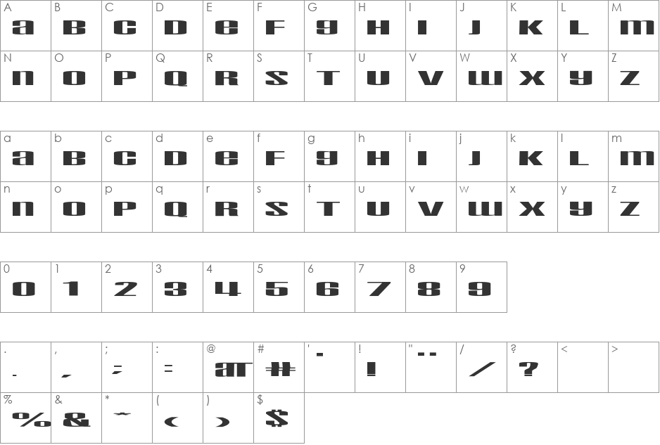 Taskeksem font character map preview