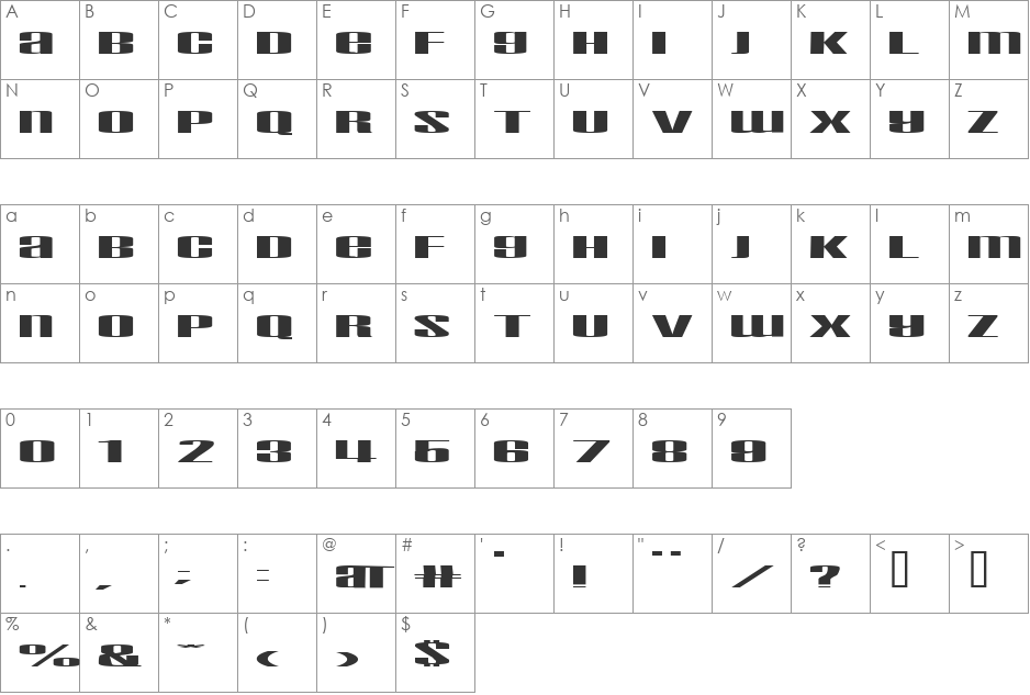 Taskeksem inflamerat font character map preview