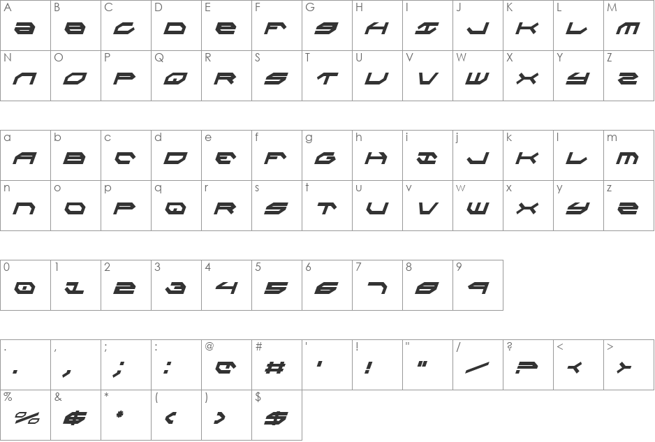 Taskforce Condensed Italic font character map preview