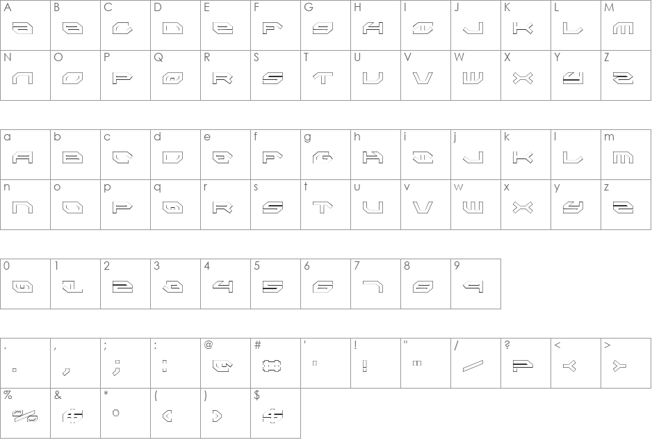 Taskforce Condensed Outline font character map preview