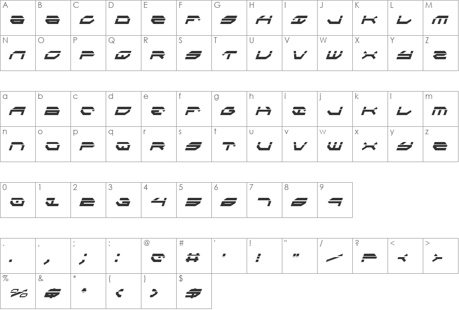 Taskforce Laser CondItal font character map preview