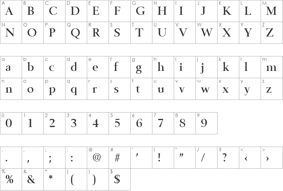 Belfast-Serial-Medium font character map preview