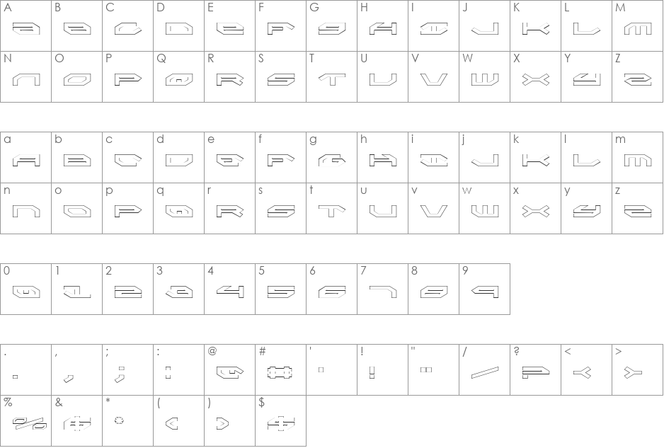 Taskforce Outline font character map preview