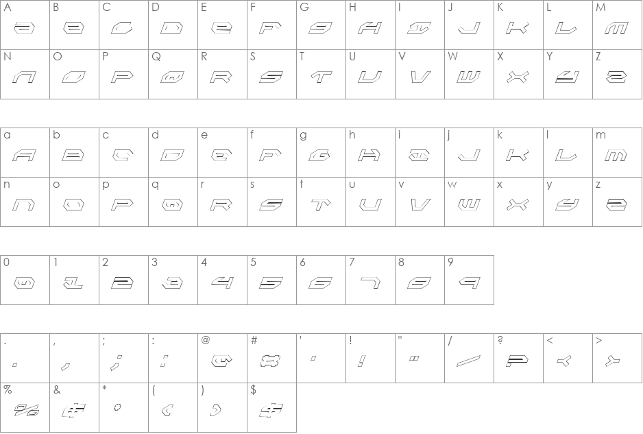 Taskforce Outline CondItalic font character map preview