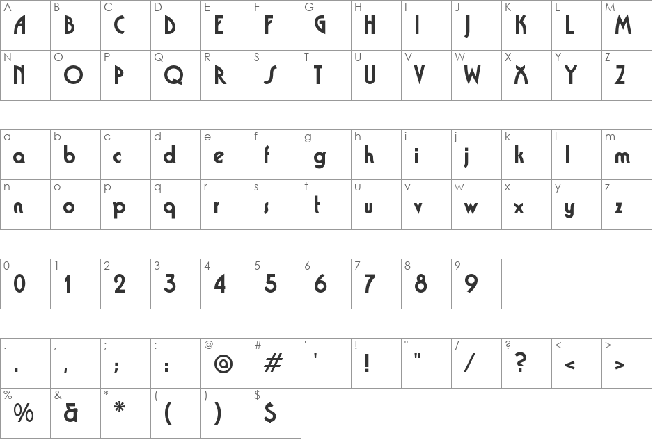 Tasmin font character map preview