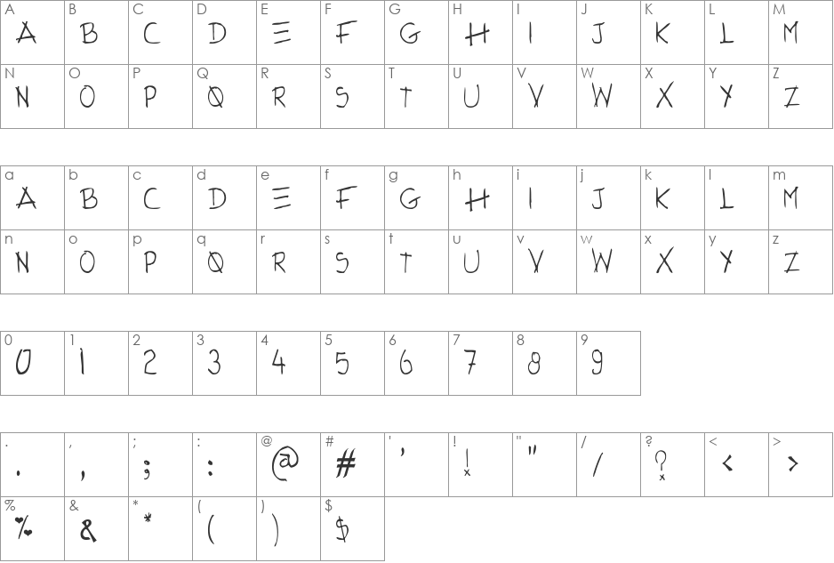 Tatida font character map preview