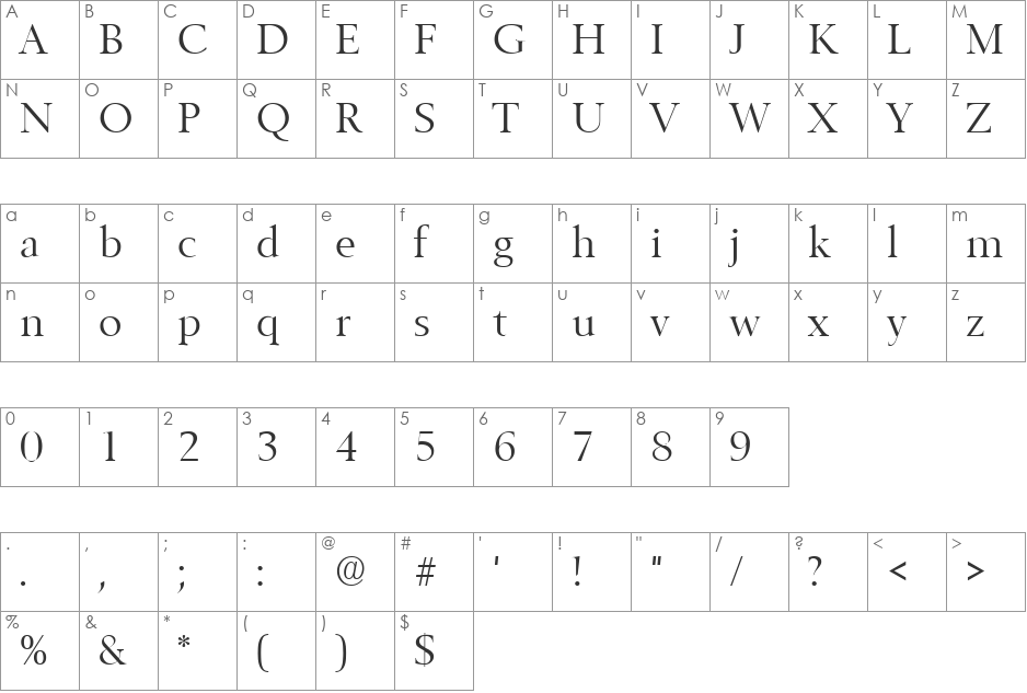 BelfastLH font character map preview