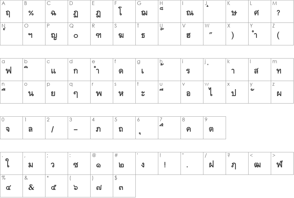TATM001 font character map preview