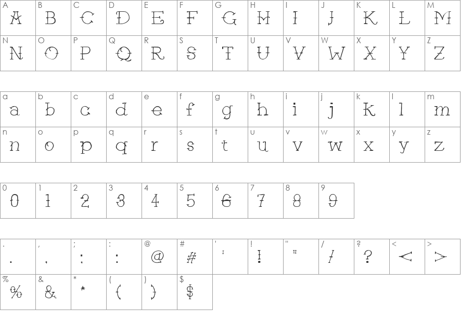 Tattoo GirlFW font character map preview