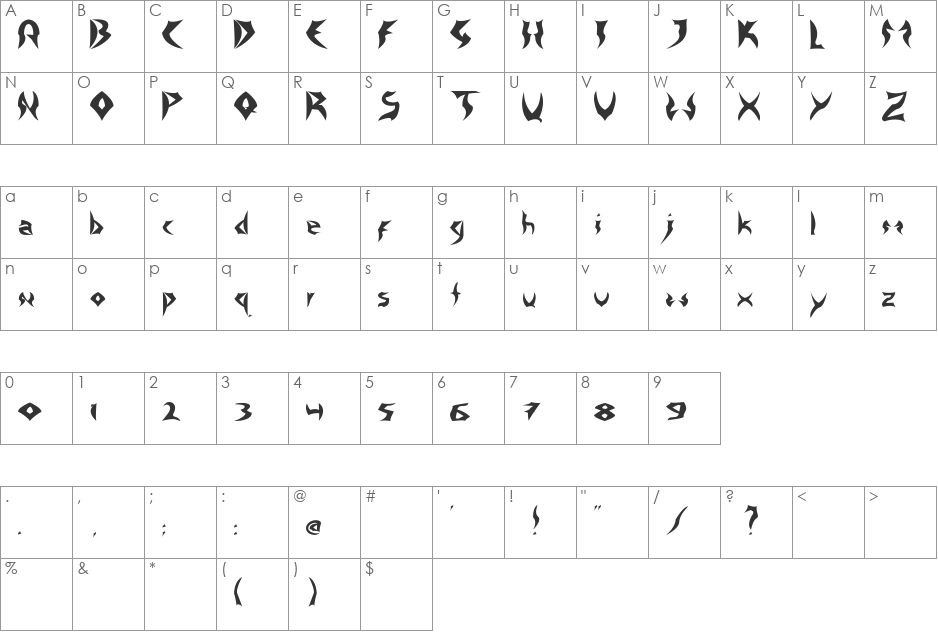 Tattooheavy font character map preview