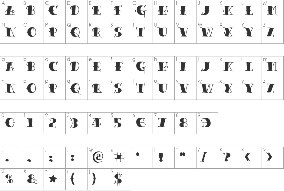 TattooLetteringOpen font character map preview