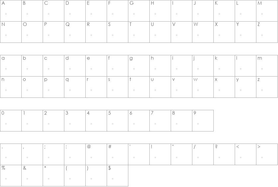 TauernICTT font character map preview